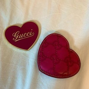 Gucci pink heart mirror with matching leather case